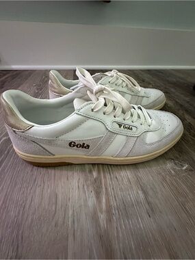 Gola Hawk White Sneakers with Gold Heel Detail